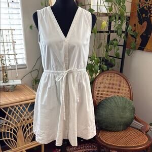 GAP Cotton Off White Tonal Pinstripe Sleeveless Button Up Waist Tie Mini Dress